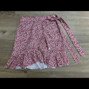 Red floral wrap skirt